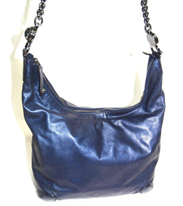 Metallic Calfskin Medium Galaxy Hobo Blue