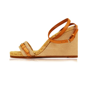 Hermes | Ankle Strap Canvas Wedge | Size 8.5