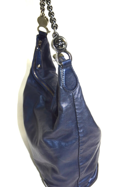 Metallic Calfskin Medium Galaxy Hobo Blue