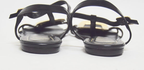 Black Embellished Leather Thong Sandals | Size 9.5 US / 39.5 EU