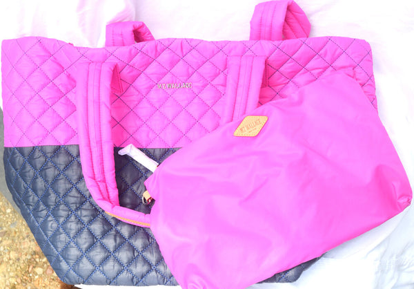 MZ Wallace | Medium Metro Pink & Navy color block Tote