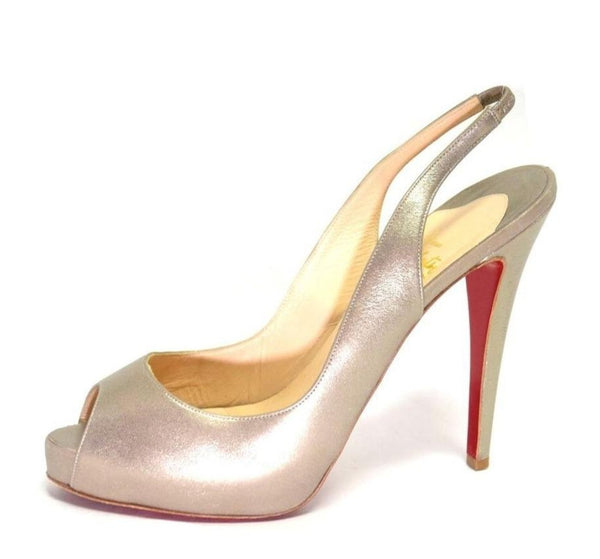 Red Sole Peep-Toe Oyster Gold Heels | Size 10.5 US / 40.5 EU