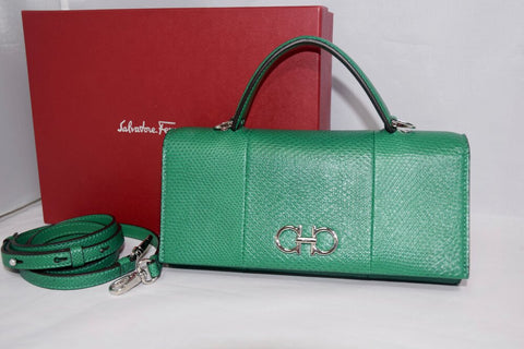 Salvatore Ferragamo | Gancini Mini Bag Emerald Green Leather Reptile