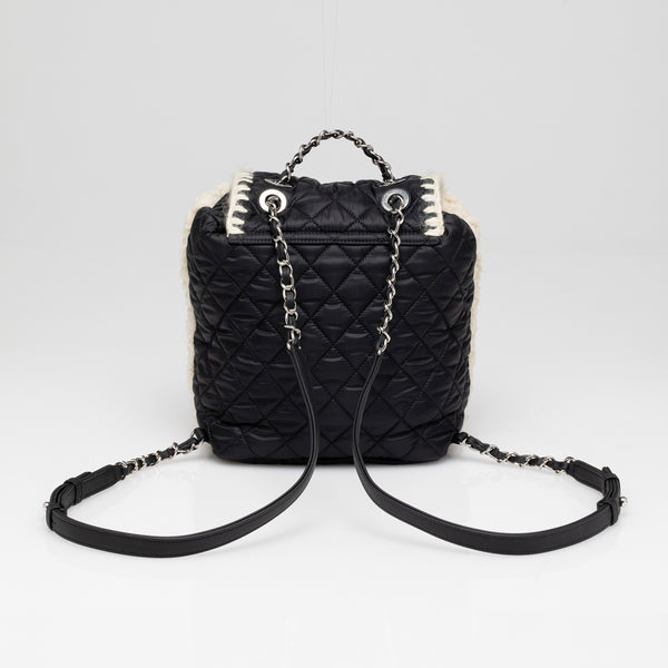 Chanel | Coco Niege Ecru Wool Black Nylon Quilted Backpack