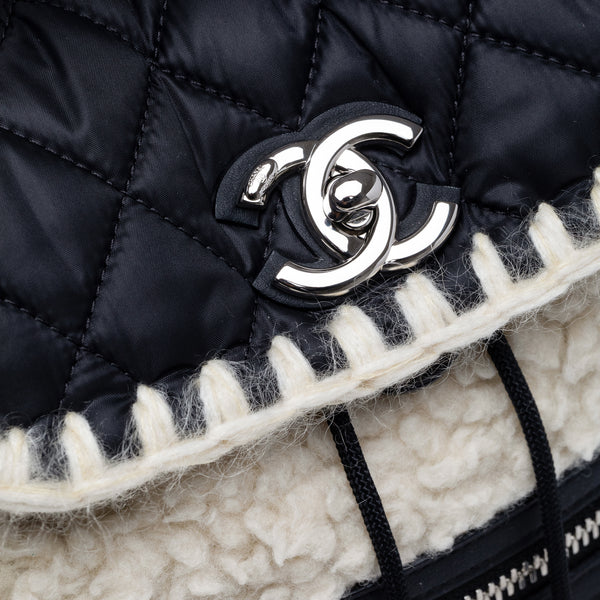 Chanel | Coco Niege Ecru Wool Black Nylon Quilted Backpack