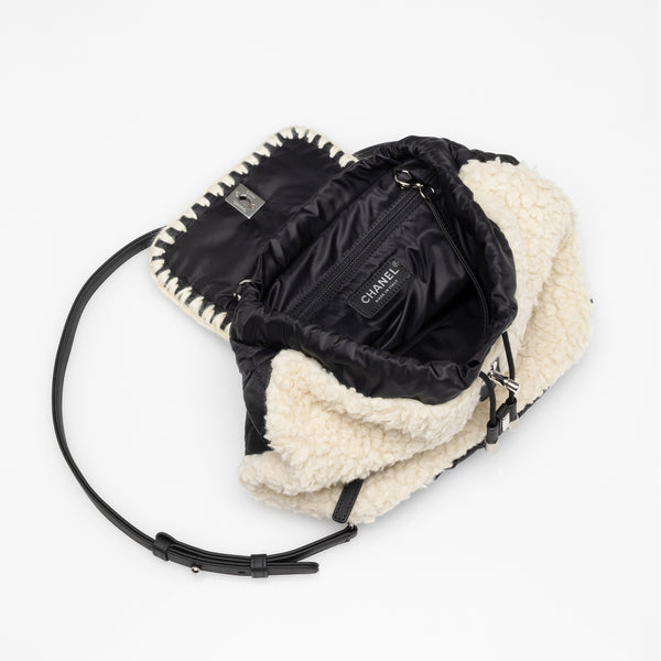 Chanel | Coco Niege Ecru Wool Black Nylon Quilted Backpack