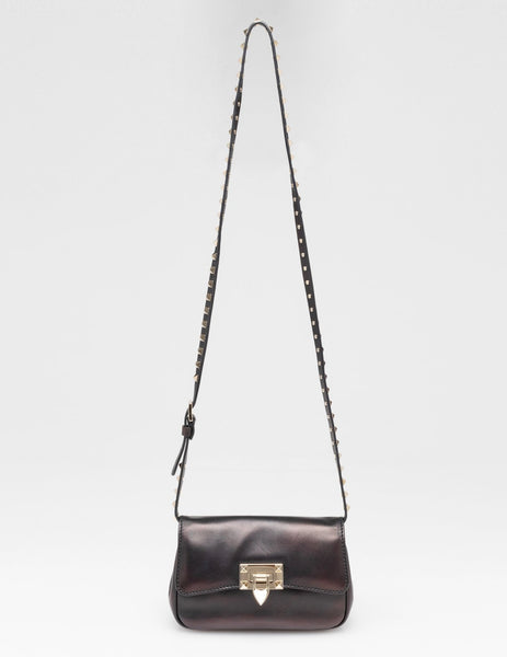 Black Iridescent Leather Mini Rockstud Crossbody