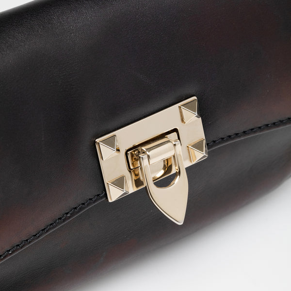 Black Iridescent Leather Mini Rockstud Crossbody