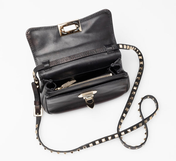Black Iridescent Leather Mini Rockstud Crossbody