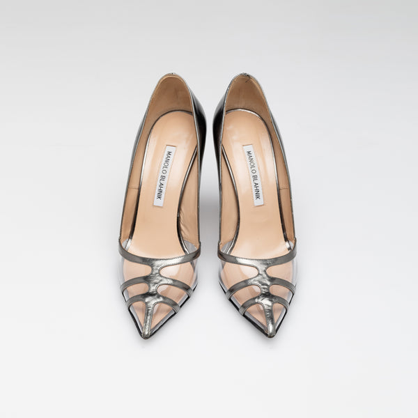 Gunmetal & PVC Stiletto Pumps Sz8/38