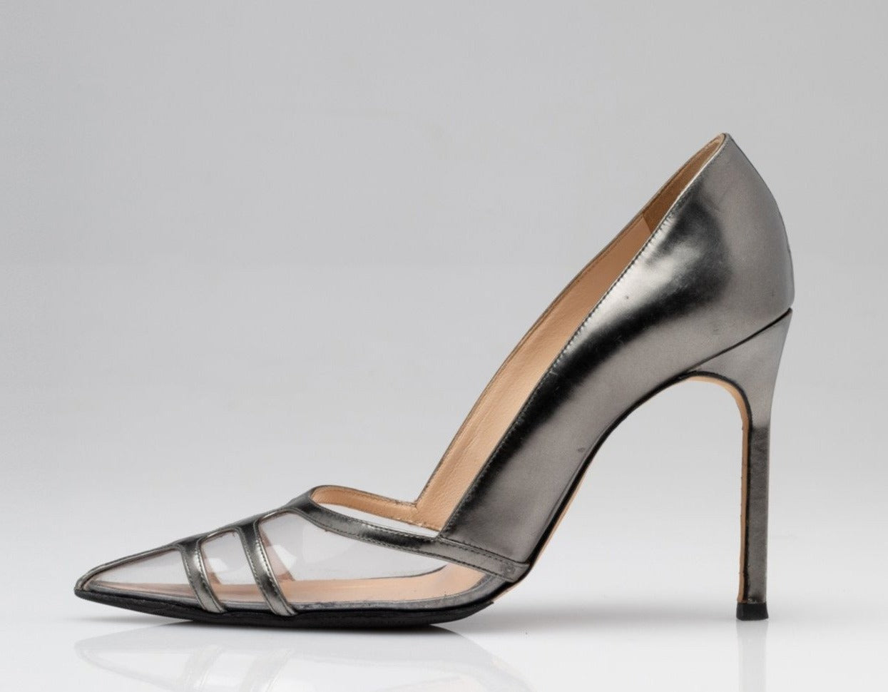 Gunmetal & PVC Stiletto Pumps Sz8/38