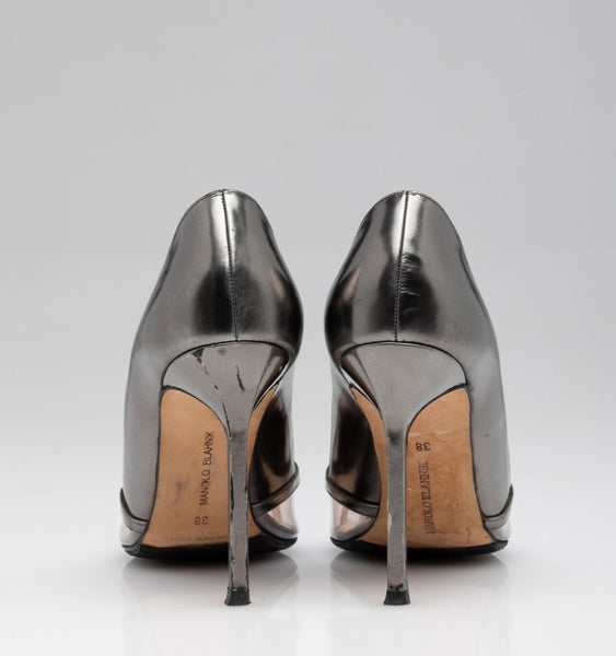 Gunmetal & PVC Stiletto Pumps Sz8/38