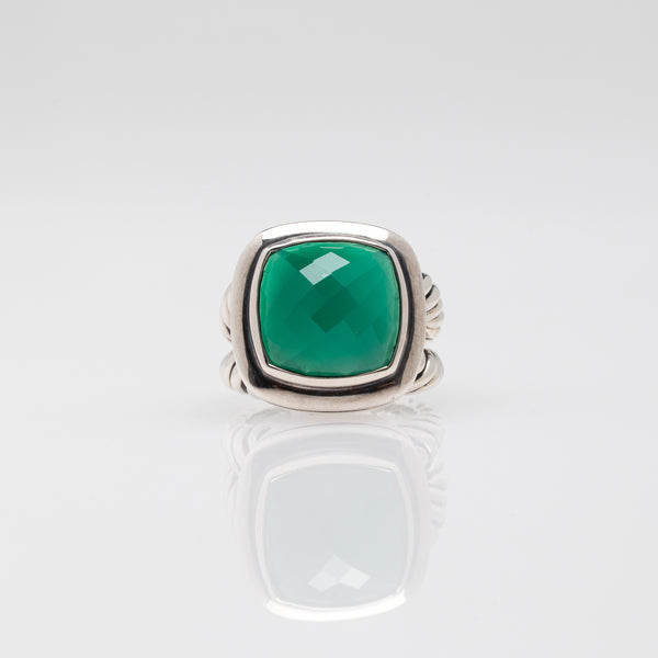 David Yurman |  Albion Faceted Green Onyx Stone Sterling Silver Ring | Size 6