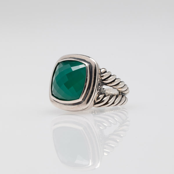 David Yurman |  Albion Faceted Green Onyx Stone Sterling Silver Ring | Size 6