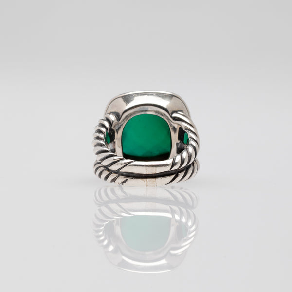 David Yurman |  Albion Faceted Green Onyx Stone Sterling Silver Ring | Size 6