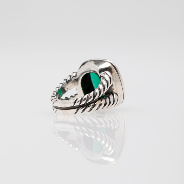 David Yurman |  Albion Faceted Green Onyx Stone Sterling Silver Ring | Size 6