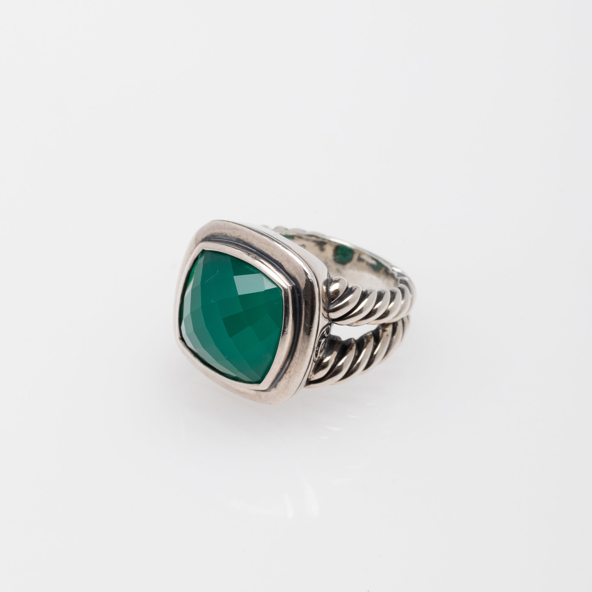 David Yurman |  Albion Faceted Green Onyx Stone Sterling Silver Ring | Size 6