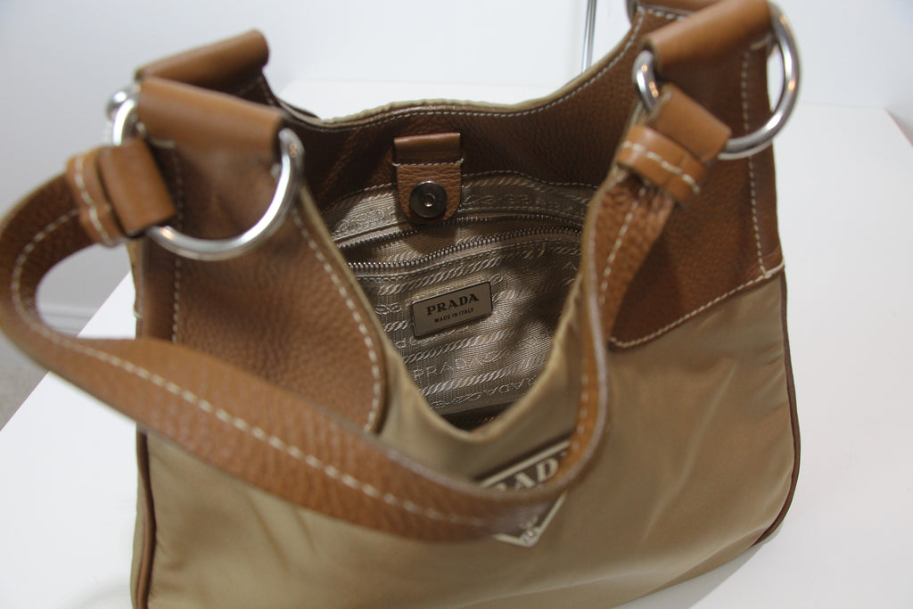 Vintage PRADA Tessuto Mini-hobo Bag in Leather Handle Made in 