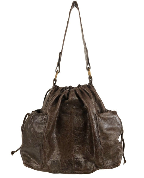 Large Brown Leather Embroidered Hobo Bag