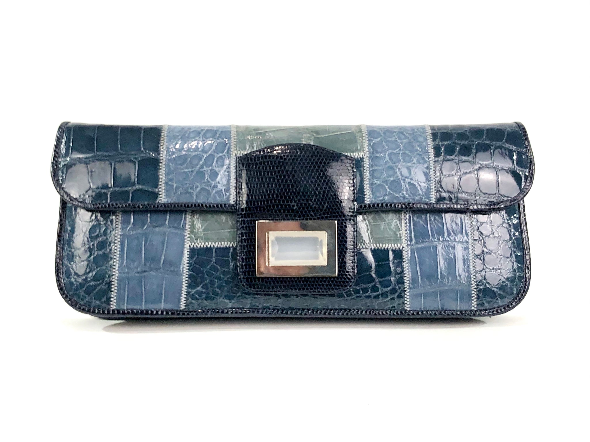 Blue Exotic Skin Patchwork "Dea" Clutch