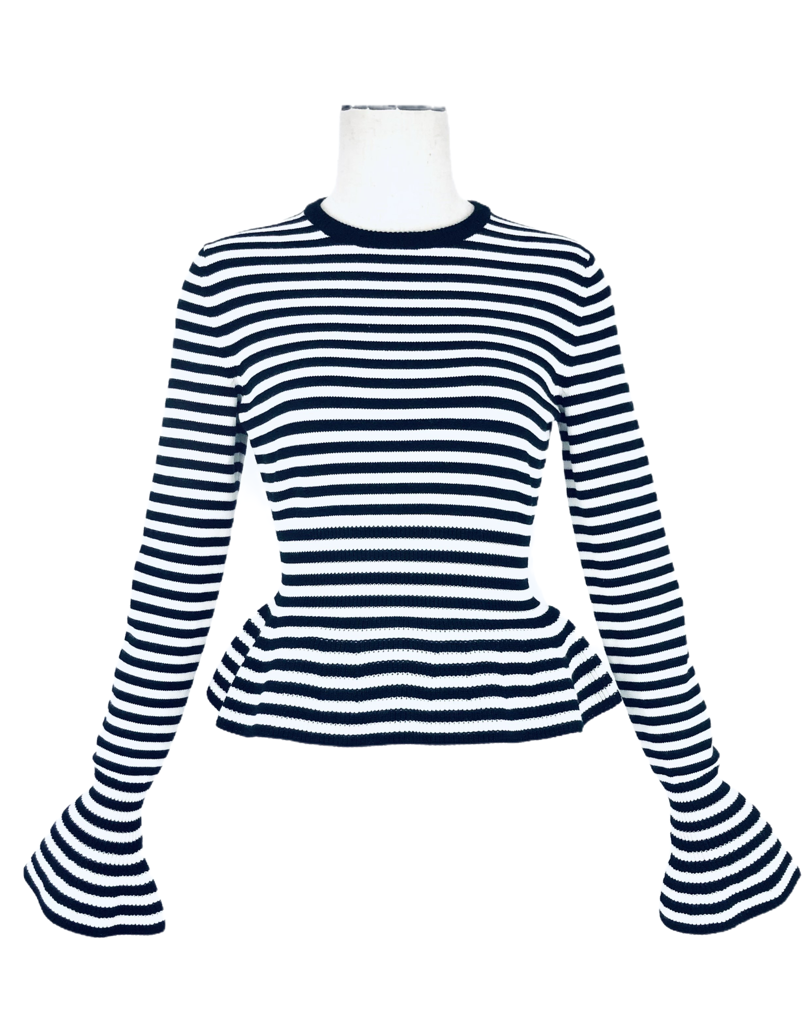 Black and White 'Jerzu' Striped Bell Sleeve Top | Size S