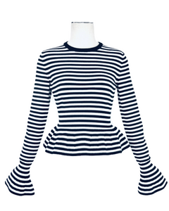 Black and White 'Jerzu' Striped Bell Sleeve Top | Size S