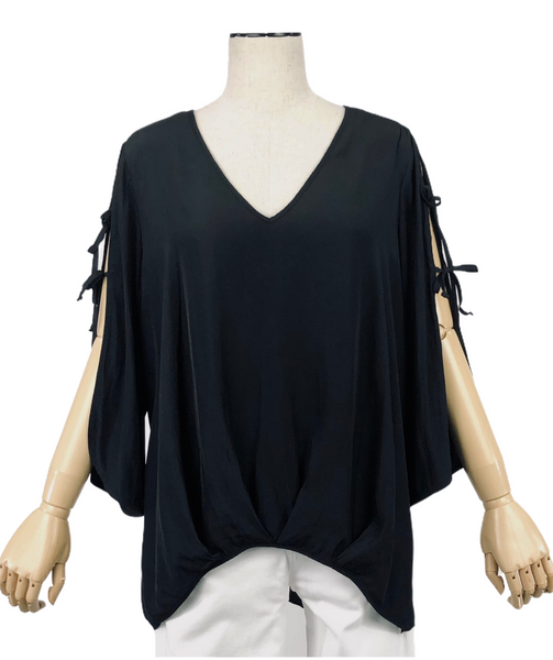 Black High Low Top with Tie Sleeves | Size M
