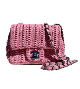 Pink Woven Lambskin Square Flap Mini Bag