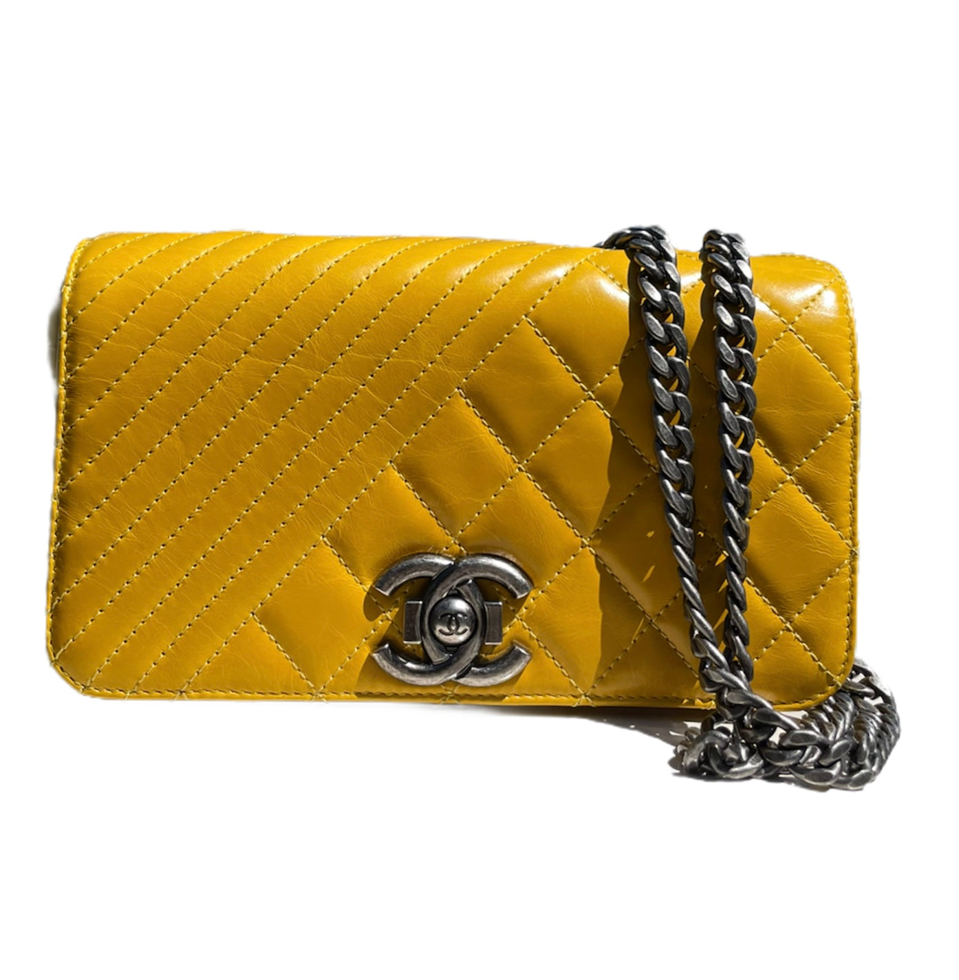 yellow chanel flap wallet