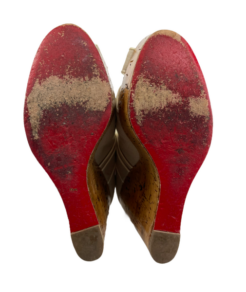 Beige Linen "Melides" Cork Wedges Sandals Size 39