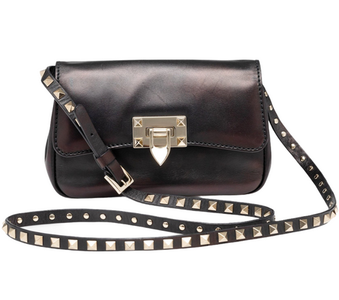 Black Iridescent Leather Mini Rockstud Crossbody