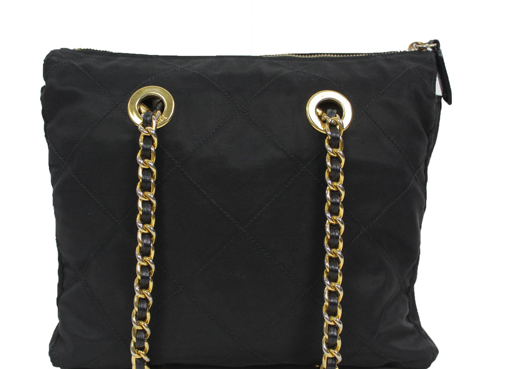 PRADA Nylon & Leather Chain Shoulder Bag Black