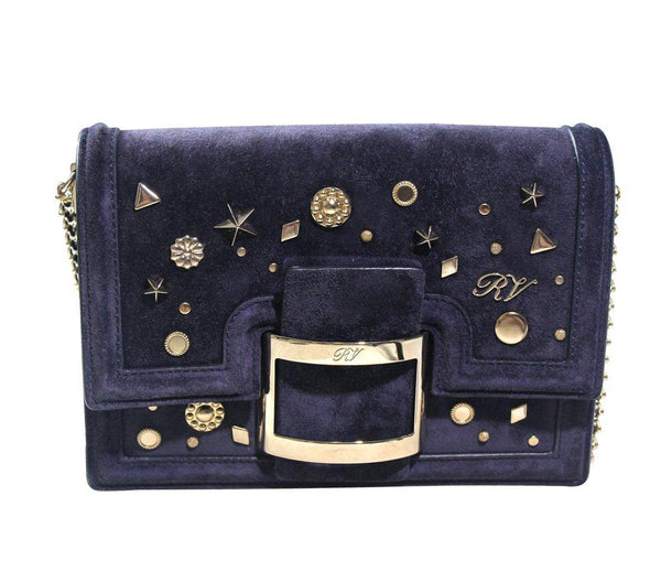 Navy Embellished Suede Convertible Clutch/Crossbody Bag