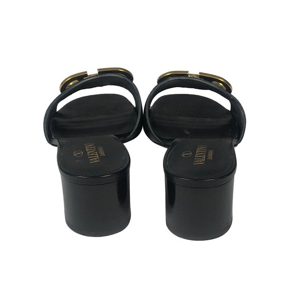 Valentino | Gold VLogo Black leather mules Sz 7.5