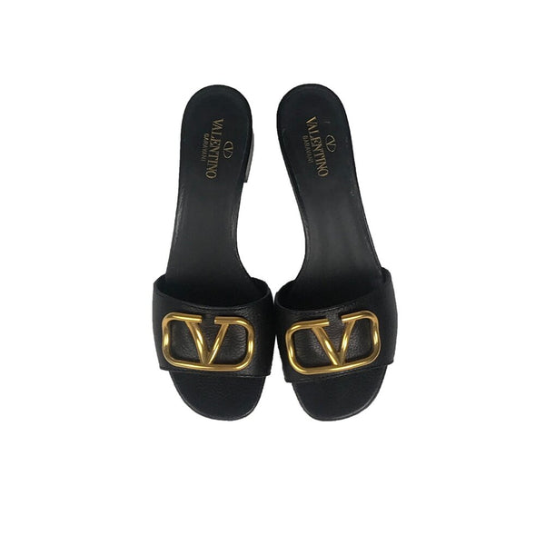 Valentino | Gold VLogo Black leather mules Sz 7.5