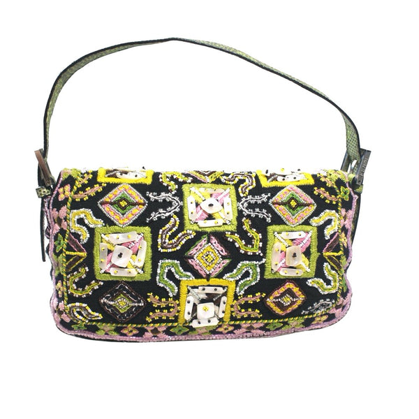 Fendi | Vintage Baguette Shoulder bag Green/Black Beaded