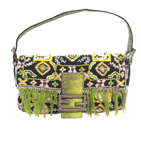 Fendi | Vintage Baguette Shoulder bag Green/Black Beaded