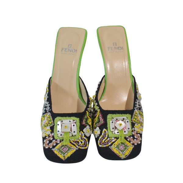 Fendi | Vintage Embellished Mule Verde Heel Sz 7