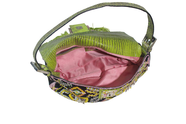 Fendi | Vintage Baguette Shoulder bag Green/Black Beaded