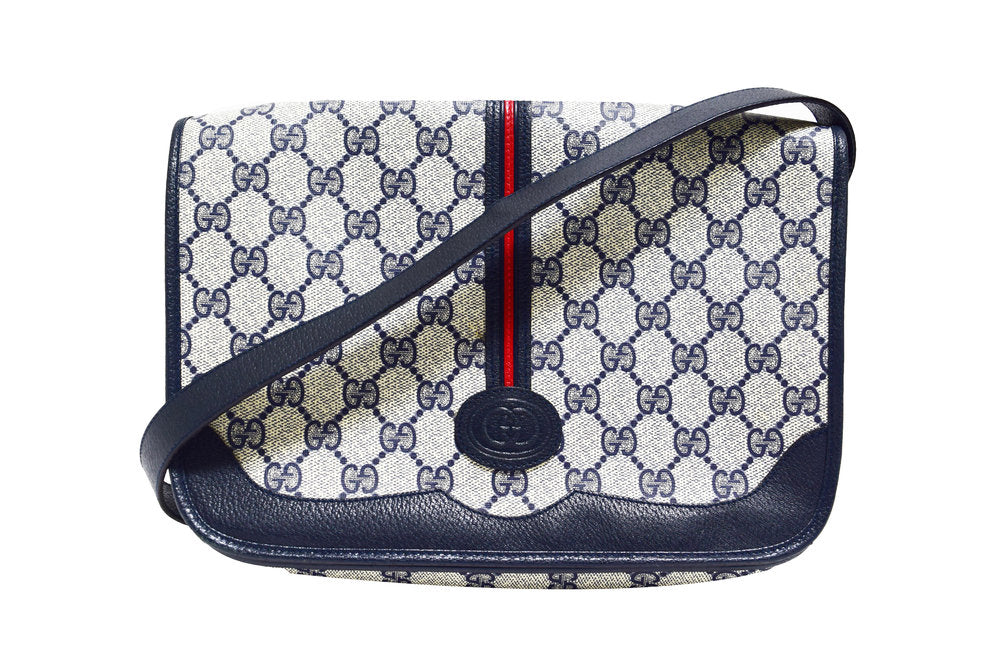 Gucci | Vintage Navy and Red Stripe Messenger Crossbody Bag