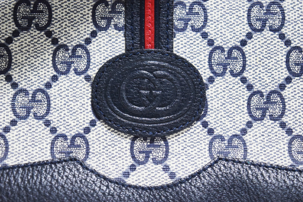 GUCCI Authentic Navy Blue Leather and Canvas Crossbody 