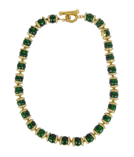 Green Glass Large Beads Strass Necklace