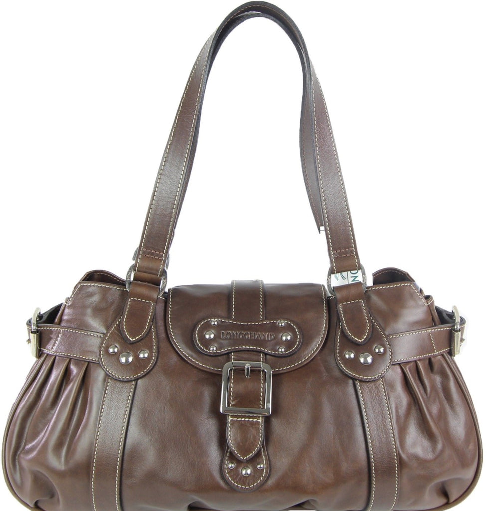 Vintage LONGCHAMP Chocolate Brown Nylon & Leather Hobo Shoulder Bag