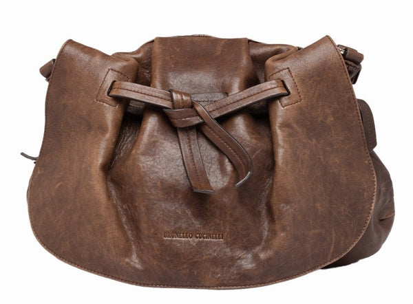 Brown Leather Knot Detail Shoulder Bag