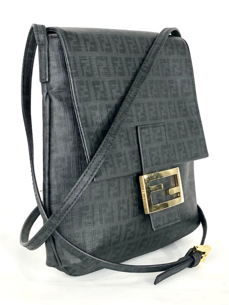 Grey and Black Zucchino Coated Canvas Crossbody Bag