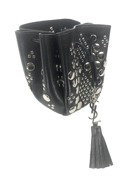 Studded Leather Mini Bucket Crossbody Bag