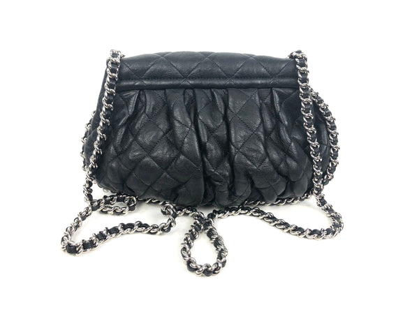 Black Medium Chain Around Goatskin Quilted Leather Crossbody Bag