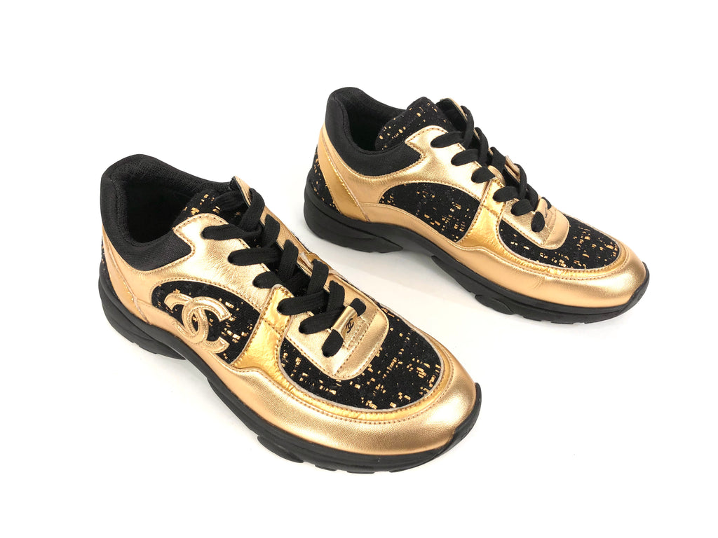 Gold and Black Sneakers Athletic Shoes