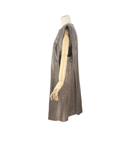 Brown "Inez" Lambskin Leather Zip-Front Vest Dress | Size 1X