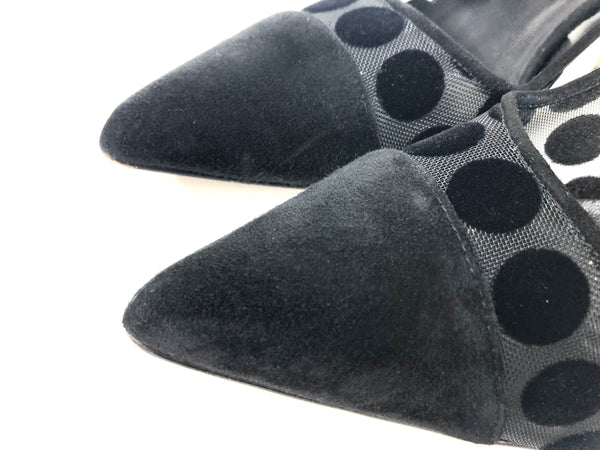 Black Suede and Mesh Polka Dot Pumps | Size US 7.5 - IT 38